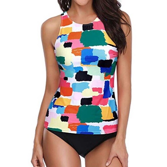 Holipick Other - NWT Holipick Womens Colorblock Tankini Top Size XL High Neck Halter Shelf Bra